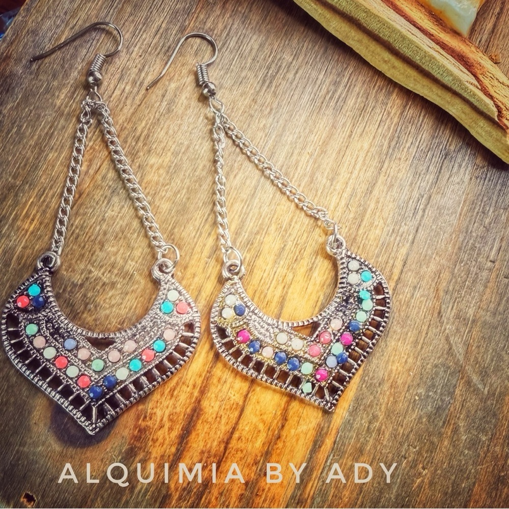 SHOULDER DUSTER |Silver and Multicolor Statement Earrings